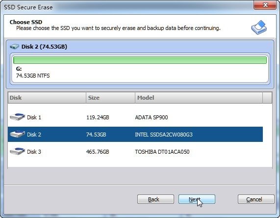 Sélectionner le SSD
