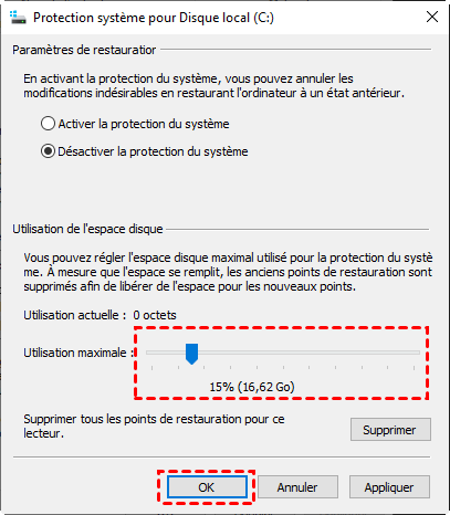 Limiter espace disque