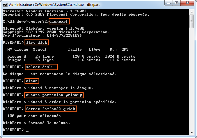 diskpart format usb