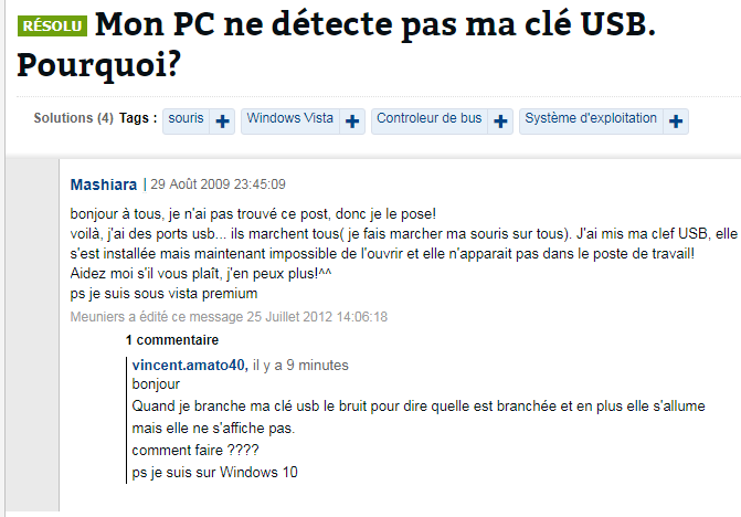 pc ne détecte pas usb