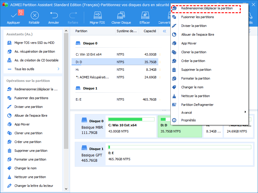Redimensionner la partition D