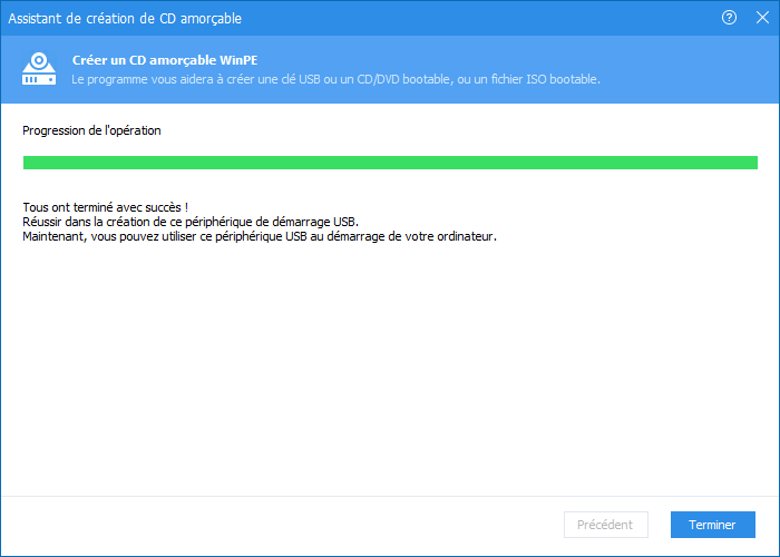 Terminer créer USB bootable