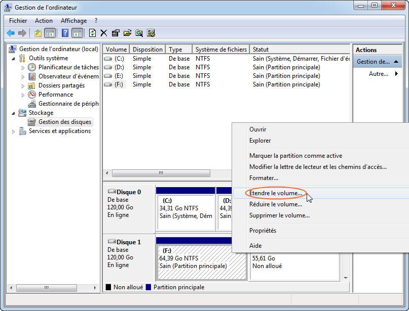 Fusionner deux partitions adjacents