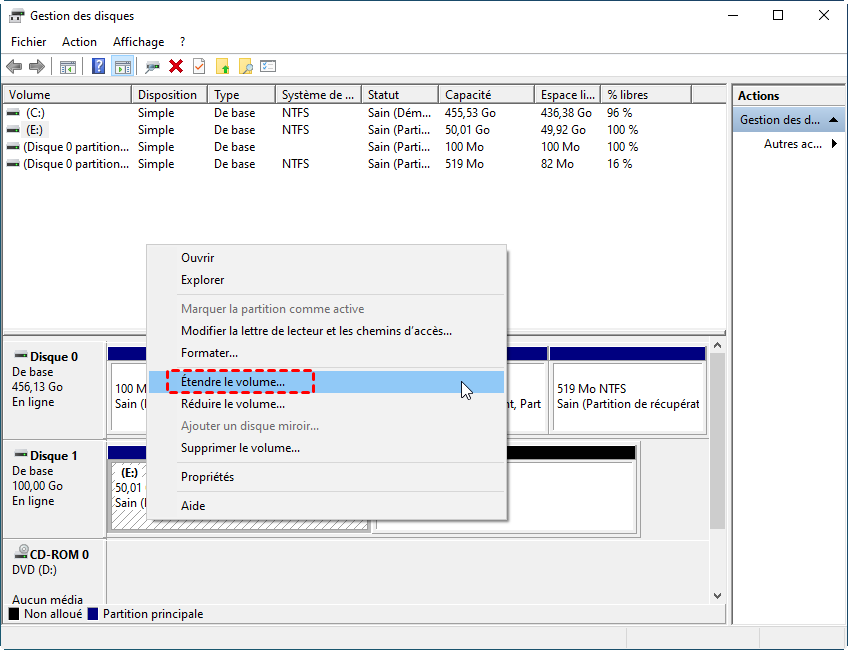 Fusionner deux partitions adjacents