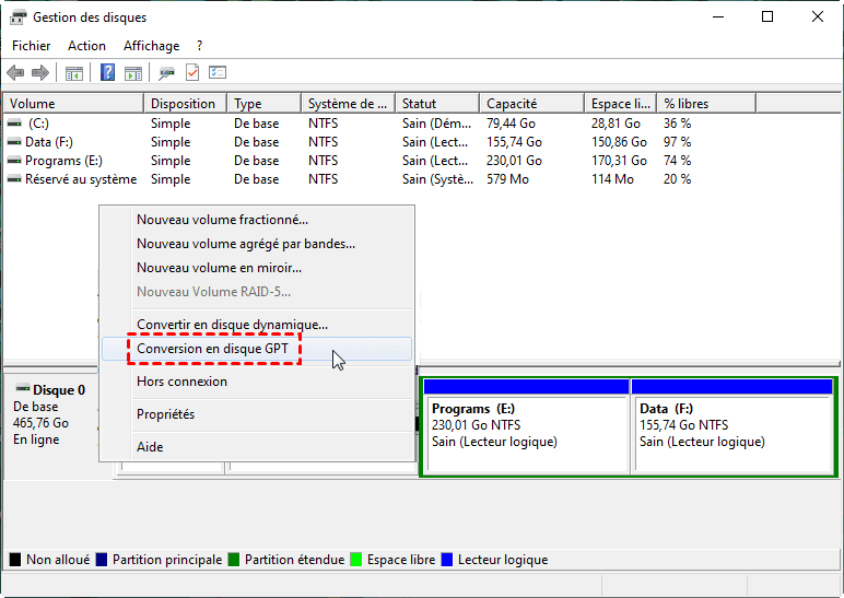 Conversion en disque GPT