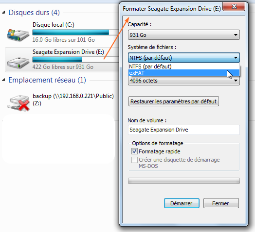 Formater disque dur externe en exFAT