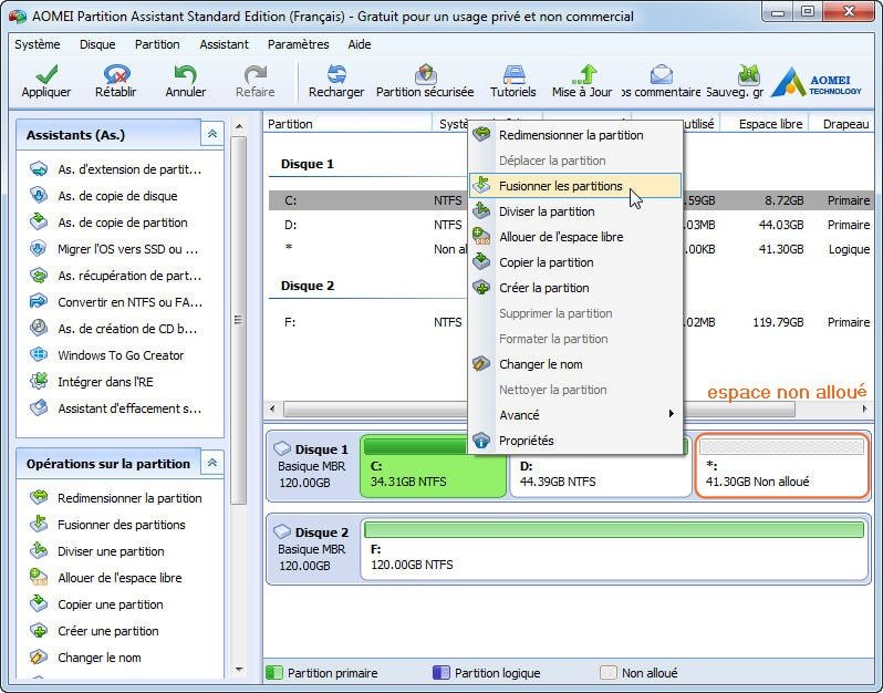 Fusionner partitions