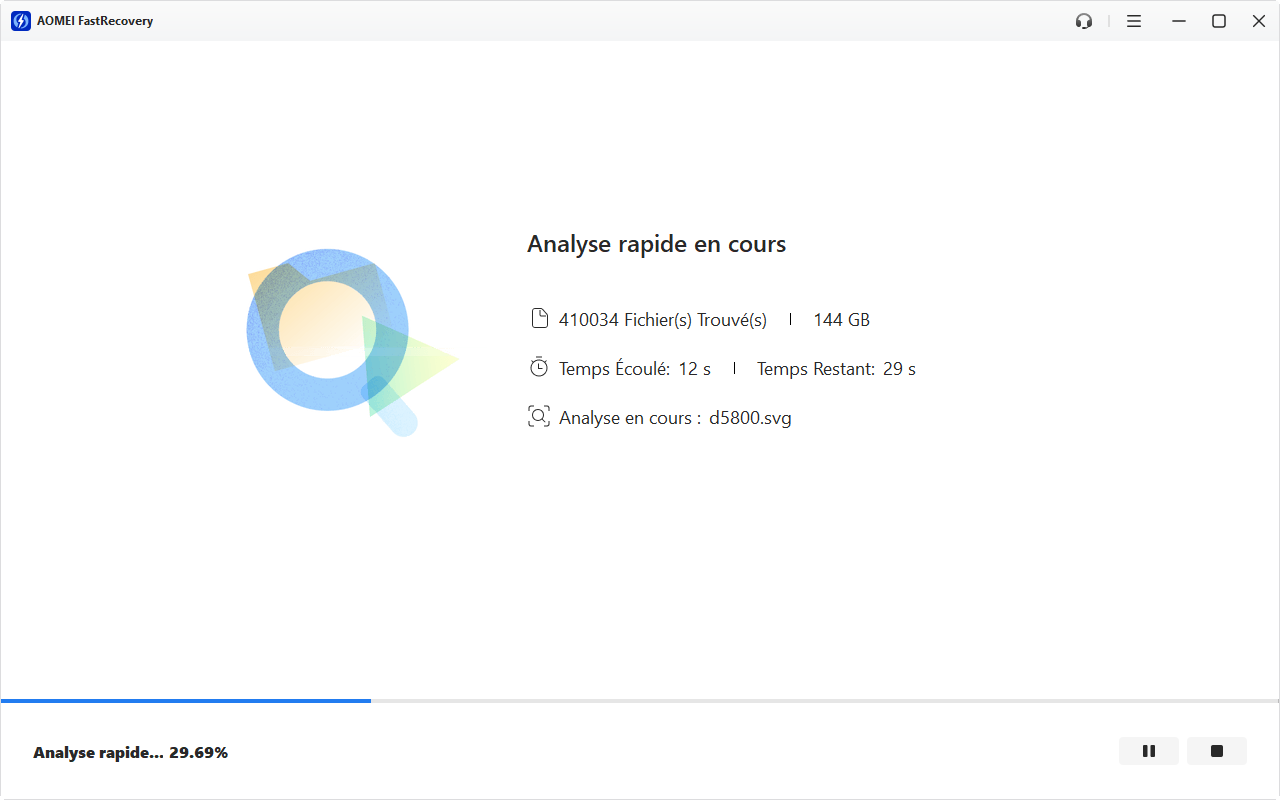 AOMEI FastRecovery progression de l'analyse