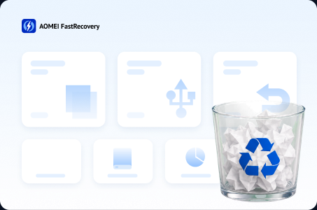 L'interface d'AOMEI FastRecovery et une corbeille