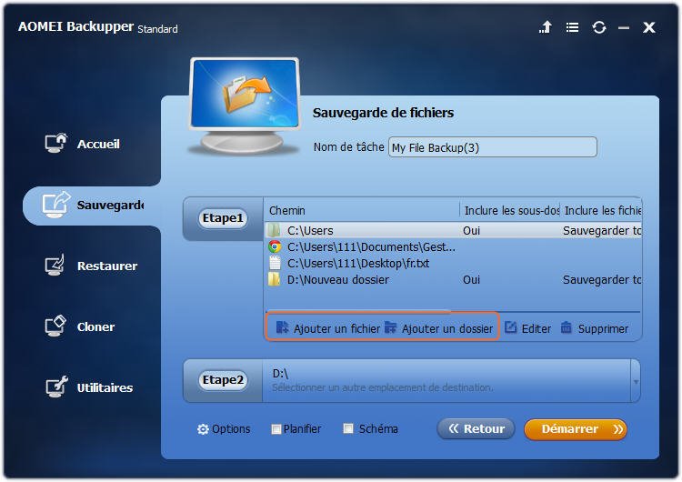 Sauvegarder fichiers
